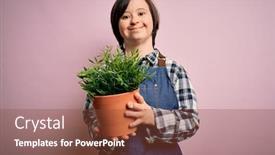  Presentation with down syndrome - Amazing presentation design having young-down-syndrome-gardener-woman backdrop and a tawny brown colored foreground