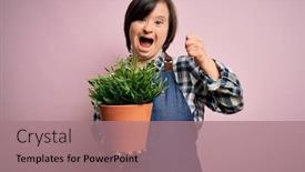  Presentation with down syndrome special education - Audience pleasing PPT theme consisting of young-down-syndrome-gardener-woman backdrop and a coral colored foreground