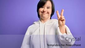 Presentation with sports - PPT theme having young-down-syndrome-sports-woman background and a light blue colored foreground