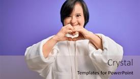  Presentation with hands down - Slides with young-down-syndrome-sports-woman background and a mint green colored foreground