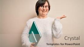  Presentation with hands down - Slides having young-down-syndrome-student-woman background and a soft green colored foreground