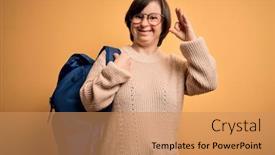 Presentation with student - Colorful slides enhanced with young-down-syndrome-student-woman backdrop and a coral colored foreground