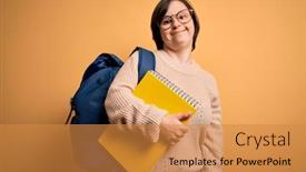  Presentation with down syndrome - PPT theme having young-down-syndrome-student-woman background and a gold colored foreground