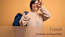  Presentation with fingers - Audience pleasing presentation theme consisting of young-down-syndrome-student-woman backdrop and a coral colored foreground