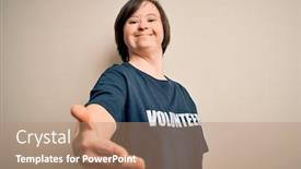  Presentation with charity - Theme with young-down-syndrome-volunteer-woman background and a coral colored foreground