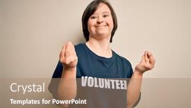  Presentation with salary - Slide set consisting of young-down-syndrome-volunteer-woman background and a coral colored foreground