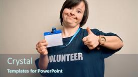  Presentation with charity - Slide set enhanced with young-down-syndrome-volunteer-woman background and a ocean colored foreground