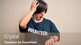  Presentation with down syndrome - Colorful presentation design enhanced with young-down-syndrome-volunteer-woman backdrop and a coral colored foreground