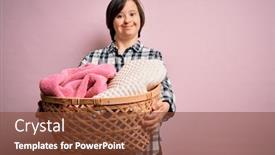  Presentation with wicker - Presentation theme enhanced with young-down-syndrome-woman-doing background and a tawny brown colored foreground