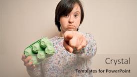  Presentation with down syndrome - Slides enhanced with young-down-syndrome-woman-holding background and a  colored foreground