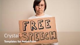  Presentation with free speech - Theme enhanced with young-down-syndrome-woman-holding background and a coral colored foreground