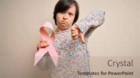  Presentation with pink ribbon breast awareness - Presentation theme consisting of young-down-syndrome-woman-holding background and a coral colored foreground