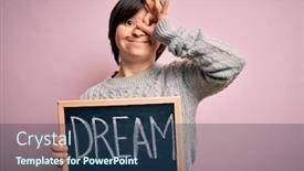  Presentation with happiness - Audience pleasing presentation consisting of young-down-syndrome-woman-holding backdrop and a ocean colored foreground