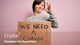  Presentation with political woman - Presentation enhanced with young-down-syndrome-woman-holding background and a coral colored foreground