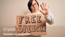  Presentation with free speech - Audience pleasing slide set consisting of young-down-syndrome-woman-holding backdrop and a coral colored foreground
