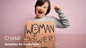  Presentation with women success - Cool new presentation with young-down-syndrome-woman-holding backdrop and a coral colored foreground