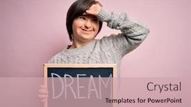  Presentation with shame - Presentation design enhanced with young-down-syndrome-woman-holding background and a soft green colored foreground