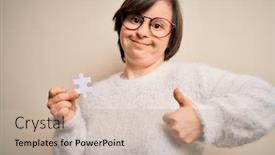  Presentation with cooperation puzzle - Slide set consisting of young-down-syndrome-woman-holding background and a soft green colored foreground
