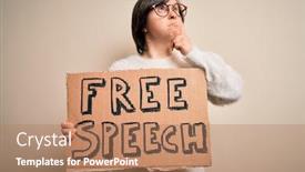  Presentation with woman rights - Presentation theme featuring young-down-syndrome-woman-holding background and a coral colored foreground