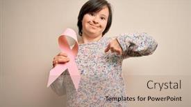  Presentation with pink ribbon breast awareness - Amazing presentation theme having young-down-syndrome-woman-holding backdrop and a coral colored foreground