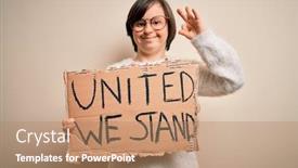  Presentation with woman rights - Presentation design consisting of young-down-syndrome-woman-holding background and a coral colored foreground