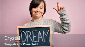  Presentation with down syndrome - Slide set having young-down-syndrome-woman-holding background and a ocean colored foreground