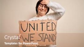  Presentation with woman rights - Colorful slide deck enhanced with young-down-syndrome-woman-holding backdrop and a coral colored foreground