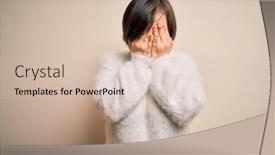  Presentation with hands down - PPT layouts featuring young-down-syndrome-woman-standing background and a soft green colored foreground