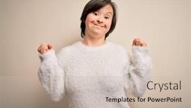  Presentation with down syndrome - PPT theme consisting of young-down-syndrome-woman-standing background and a soft green colored foreground