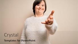  Presentation with down syndrome - Amazing slide deck having young-down-syndrome-woman-standing backdrop and a coral colored foreground