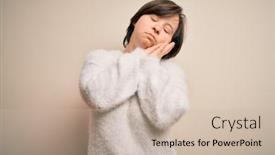  Presentation with hands down - Audience pleasing PPT theme consisting of young-down-syndrome-woman-standing backdrop and a soft green colored foreground