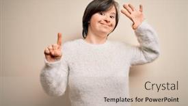  Presentation with down syndrome - Colorful presentation enhanced with young-down-syndrome-woman-standing backdrop and a soft green colored foreground