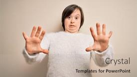  Presentation with down syndrome - PPT theme consisting of young-down-syndrome-woman-standing background and a mint green colored foreground