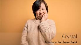  Presentation with dental down syndrome - Cool new PPT theme with young-down-syndrome-woman-wearing backdrop and a coral colored foreground