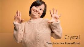  Presentation with down syndrome - Theme with young-down-syndrome-woman-wearing background and a coral colored foreground