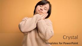  Presentation with hands down - PPT layouts consisting of young-down-syndrome-woman-wearing background and a coral colored foreground