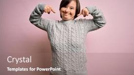  Presentation with dental down syndrome - Presentation theme with young-down-syndrome-woman-wearing background and a gray colored foreground