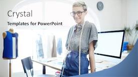  Presentation with tape - Theme having young-dressmaker-with-measuring-tape background and a white colored foreground