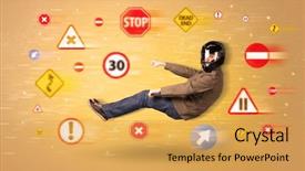  Presentation with road signs - Beautiful presentation design featuring young driver with road signs backdrop and a  colored foreground