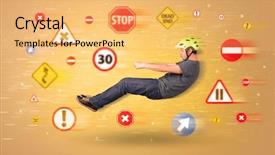  Presentation with road signs - Colorful PPT theme enhanced with young driver with road signs backdrop and a  colored foreground