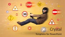  Presentation with road signs - Cool new presentation theme with young driver with road signs backdrop and a  colored foreground