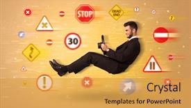  Presentation with road signs - Theme having young driver with road signs background and a  colored foreground