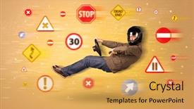  Presentation with road signs - Audience pleasing presentation theme consisting of young driver with road signs backdrop and a  colored foreground