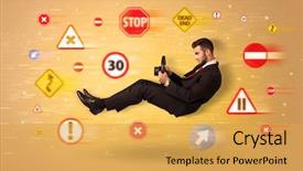  Presentation with road signs - Cool new presentation design with young driver with road signs backdrop and a  colored foreground