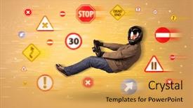  Presentation with road signs - Cool new slide deck with young driver with road signs backdrop and a  colored foreground