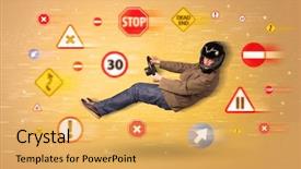  Presentation with road signs - Presentation theme consisting of young driver with road signs background and a  colored foreground