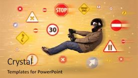  Presentation with road signs - Presentation having young driver with road signs background and a  colored foreground