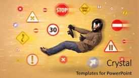  Presentation with road signs - Audience pleasing presentation theme consisting of young driver with road signs backdrop and a  colored foreground