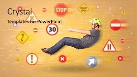  Presentation with road signs - Presentation design consisting of young driver with road signs background and a  colored foreground