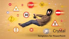  Presentation with road signs - Theme enhanced with young driver with road signs background and a  colored foreground